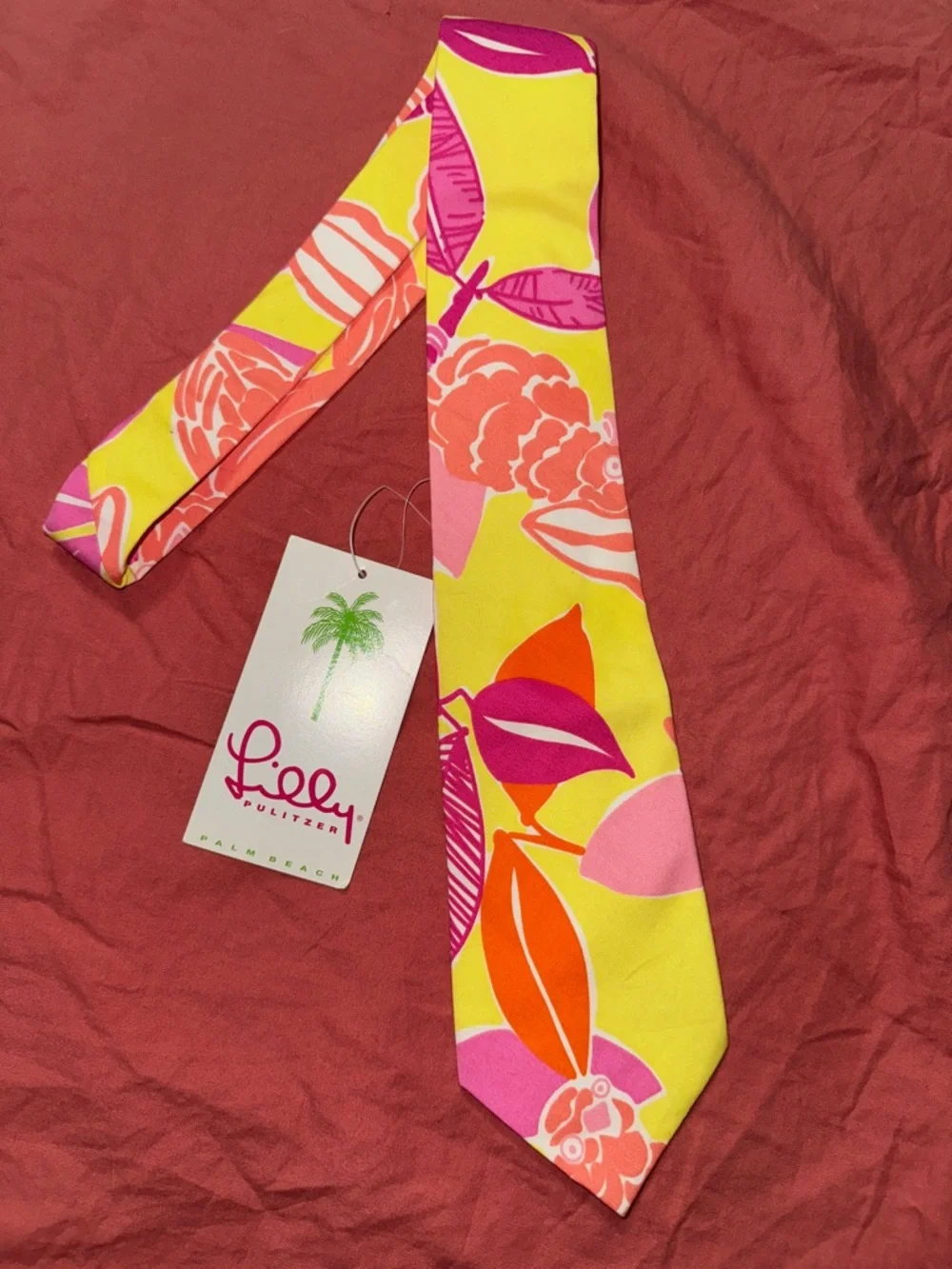 Lilly Pulitzer Yellow Floral Silk Tie with Pink and Orange Accents - Picture 1 of 4